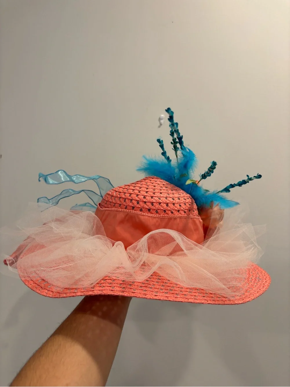 Coral and Teal Floral Fascinator Hat
